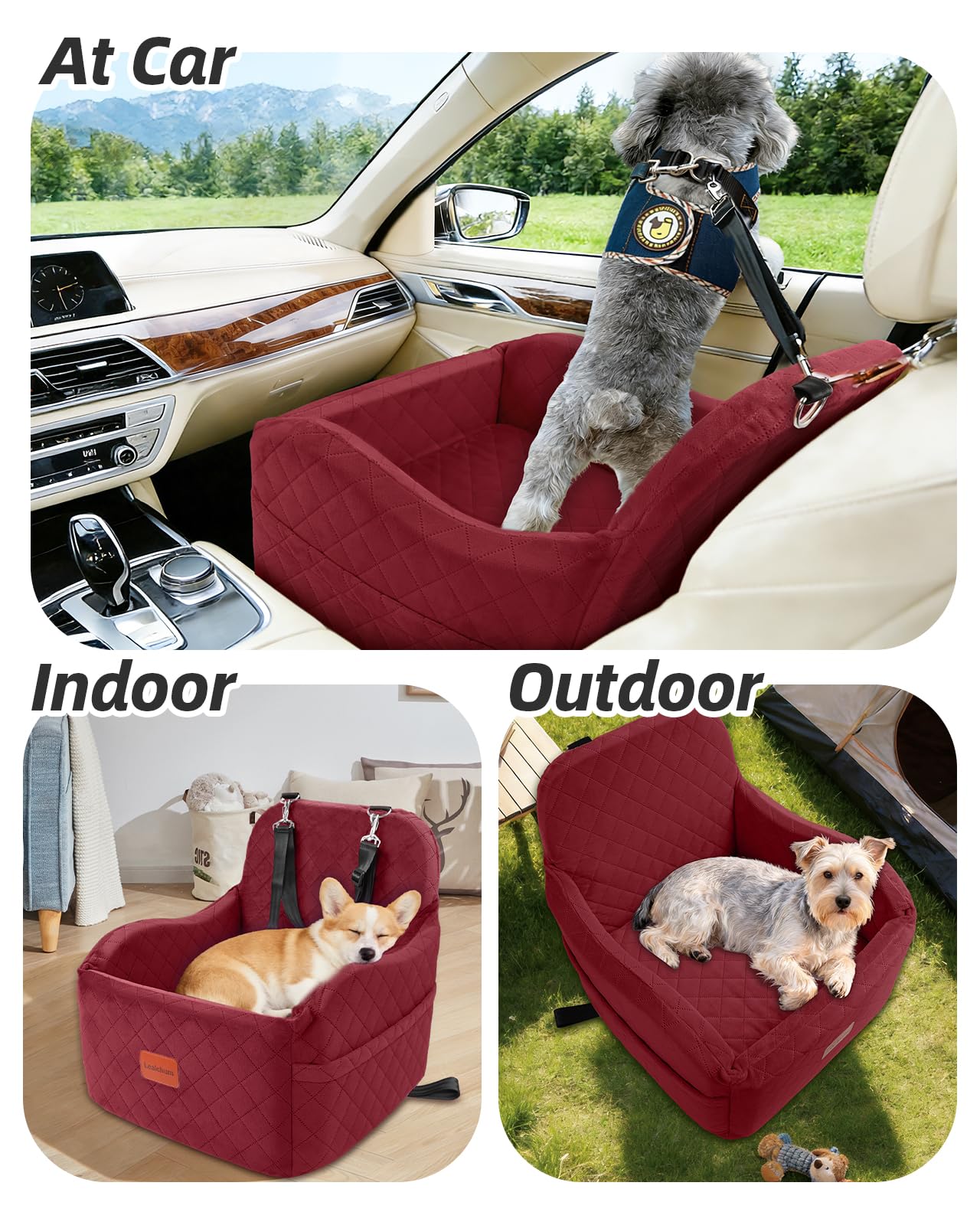 Lealchum Dog Car Seat for Small/Medium Dogs, Elevated Seat