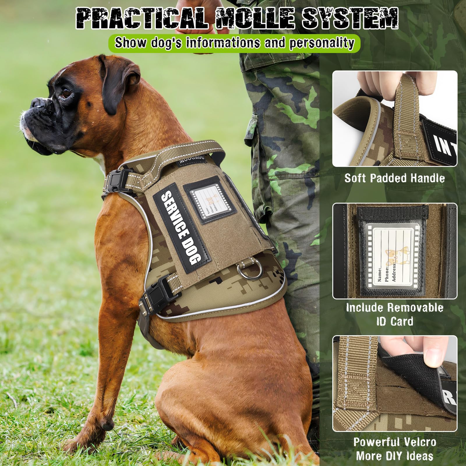 MOOGROU Tactical Dog Harness and Leash Set for Large Dogs,Heavy Set