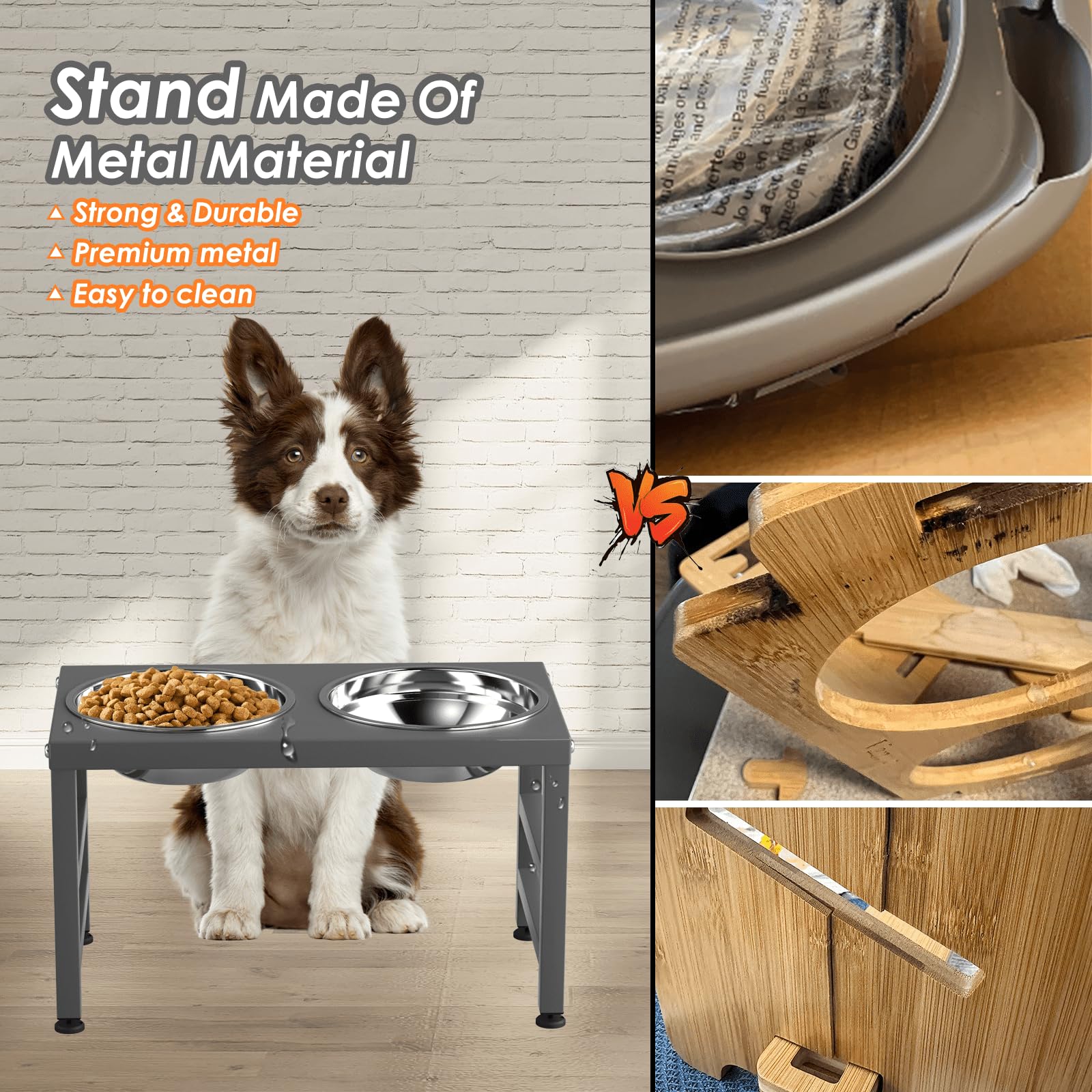 ADENGL Metal Raised Dog Bowl, 10" Height Tall Elevate Dog Feeder Mat