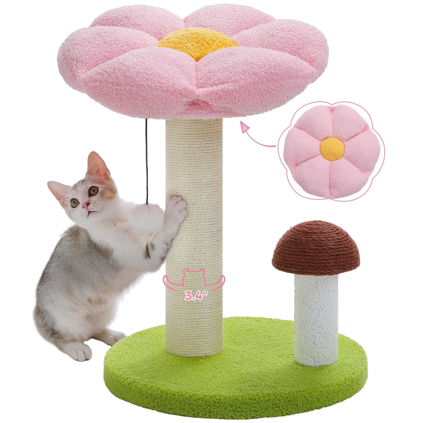 PETEPELA Cat Scratching Post, Mushroom Cat Scratcher Cute Cat Tree