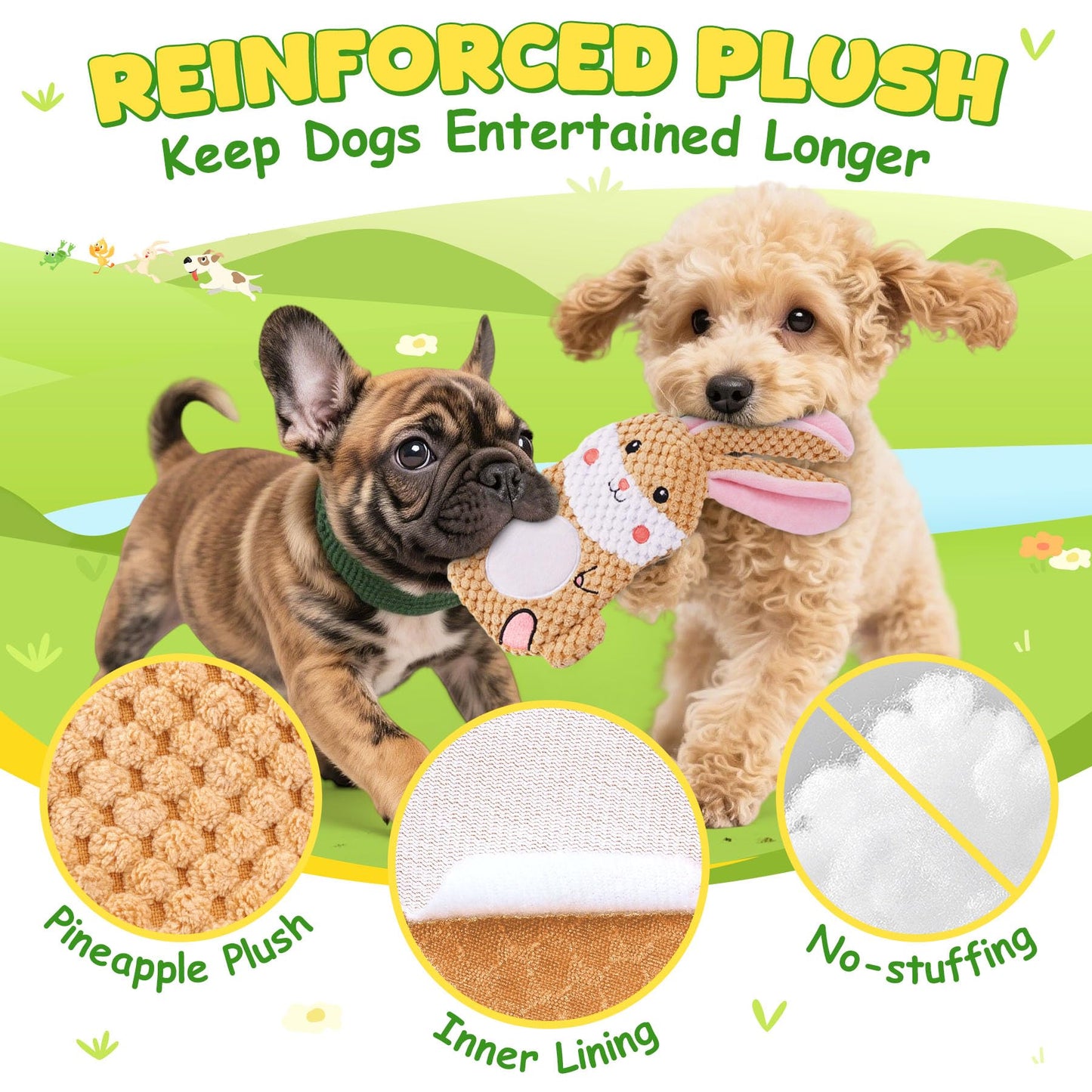 XIUGOAL Dog Toys to Keep Them Busy, 3 Pack No Stuffing Chew