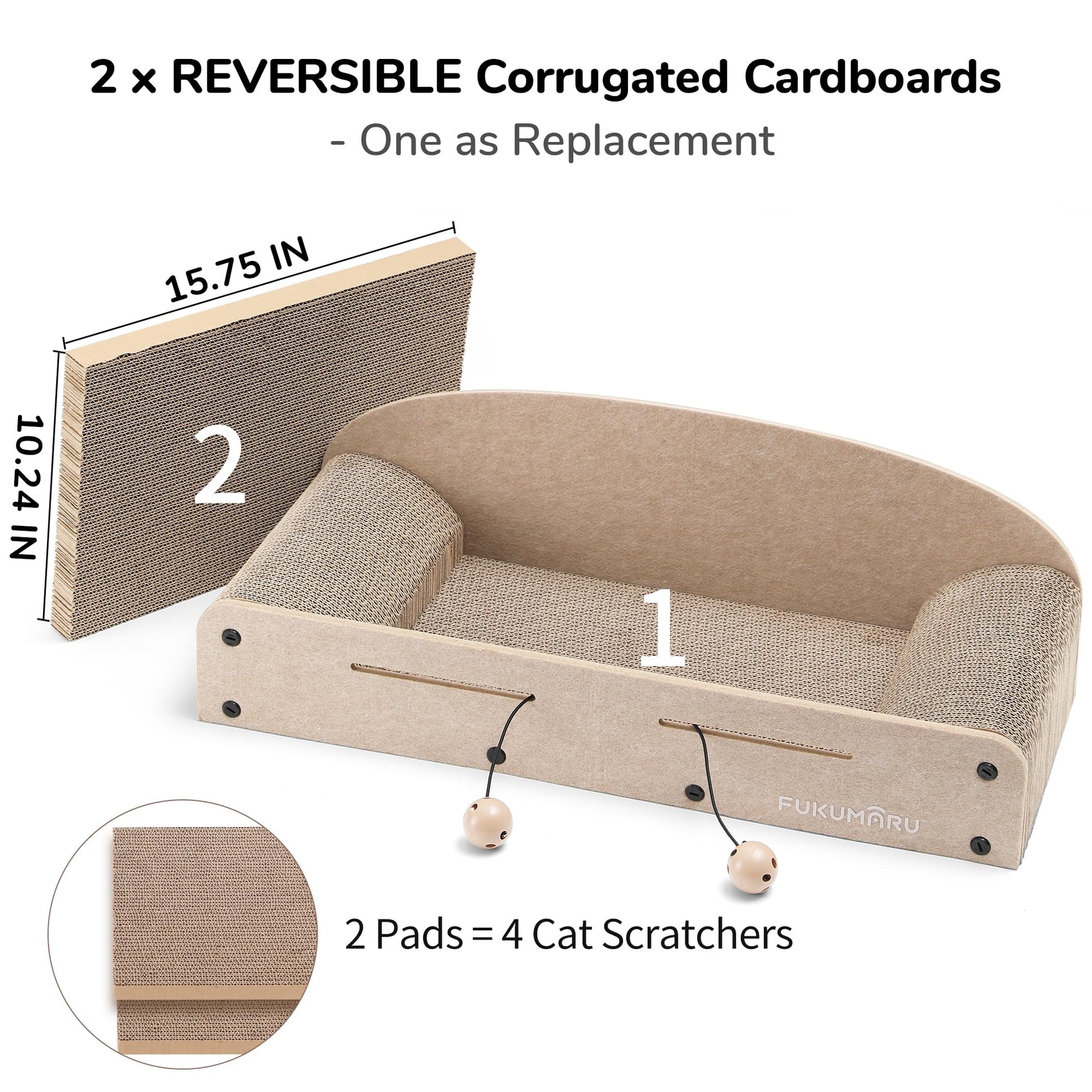 FUKUMARU Cat Scratcher Bed, 2 Reversible Cardboard Cat Scratch Bed
