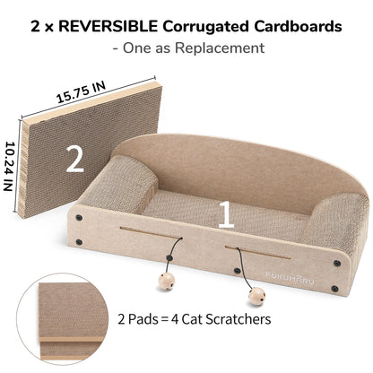 FUKUMARU Cat Scratcher Bed, 2 Reversible Cardboard Cat Scratch Bed