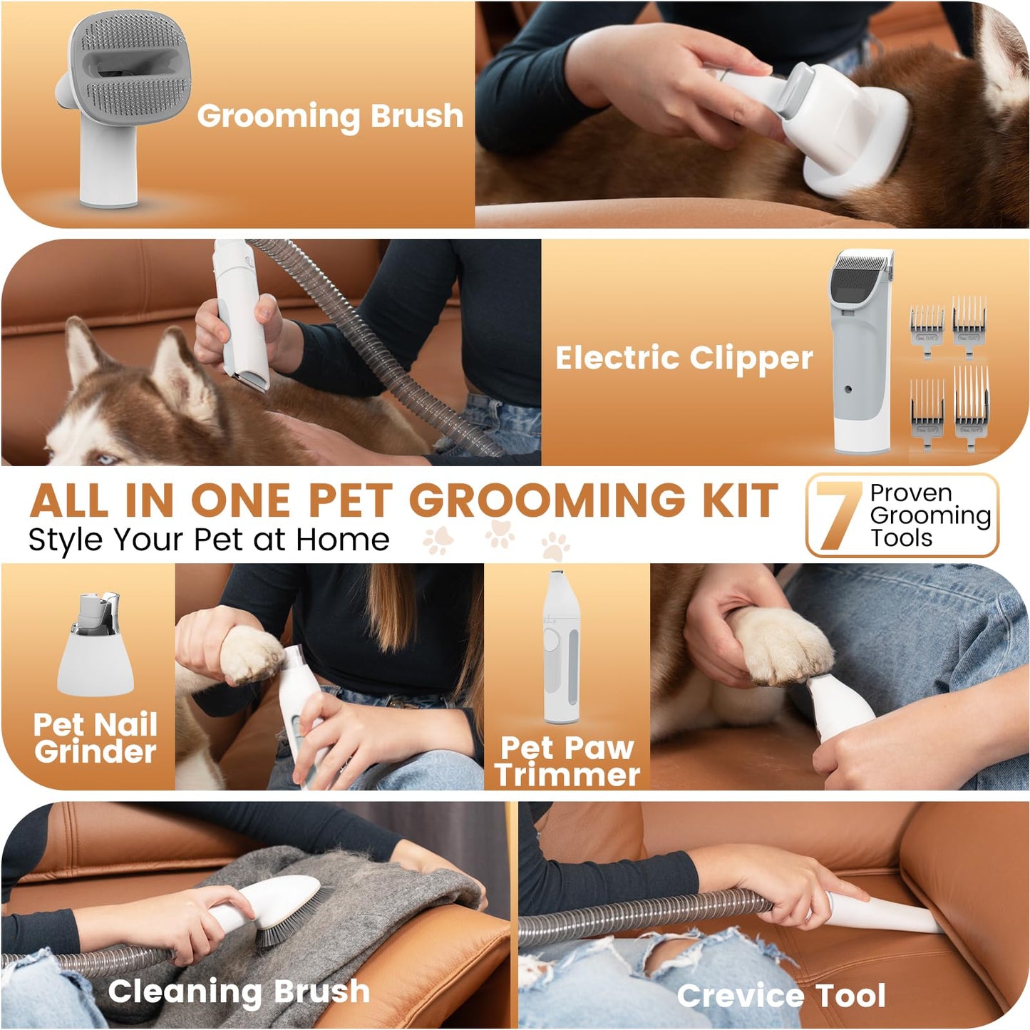 Dog Grooming Vacuum and Kit, Clipper Nail Trimmer Grinder, Clipper