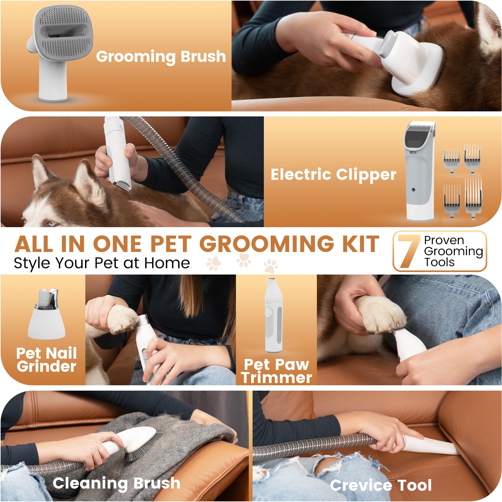 Dog Grooming Vacuum and Kit, Clipper Nail Trimmer Grinder, Clipper