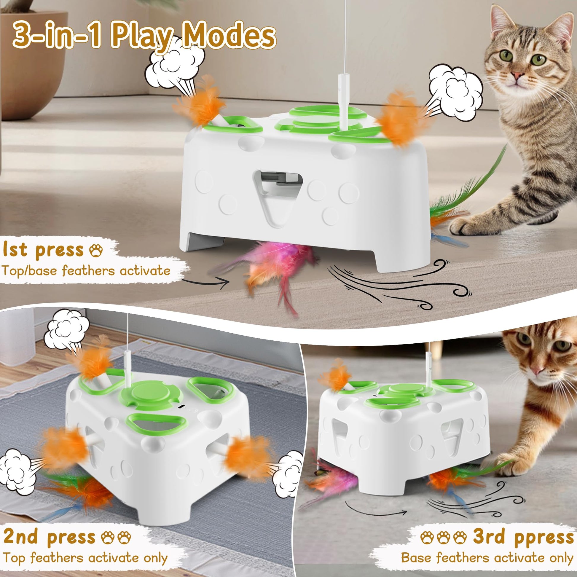 PANRIO 3-in-1 Interactive Cat Toys for Indoor Cats,Automatic Feather
