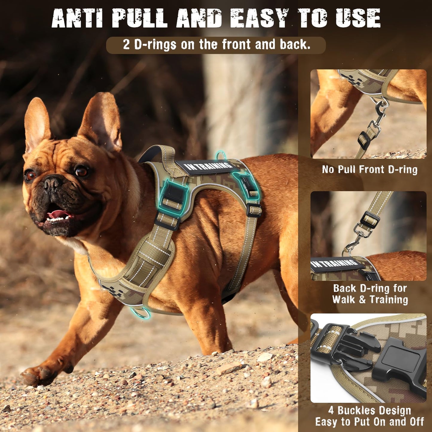 MOOGROU Tactical Dog Harness and Leash Set Small Sized Dog,Heavy Set