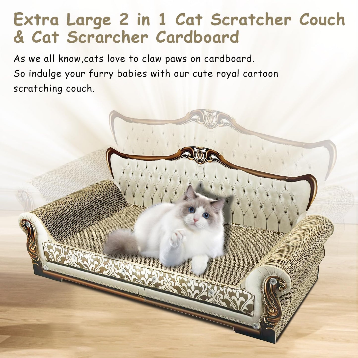 INRLKIT Luxury Cardboard Cat Scratcher Sofa Bed, Couch Shaped Bed