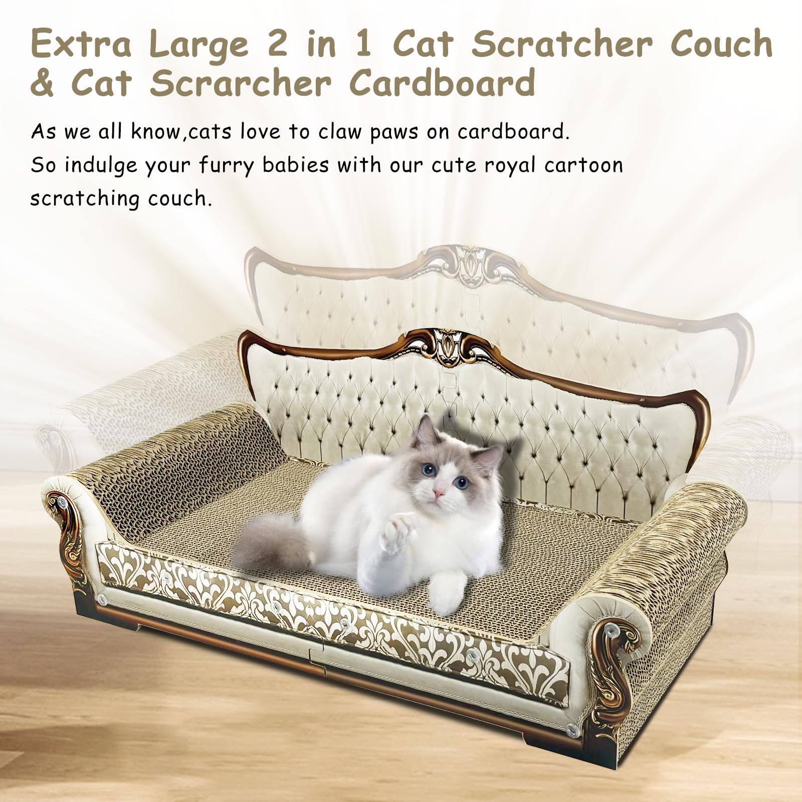 INRLKIT Luxury Cardboard Cat Scratcher Sofa Bed, Couch Shaped Bed