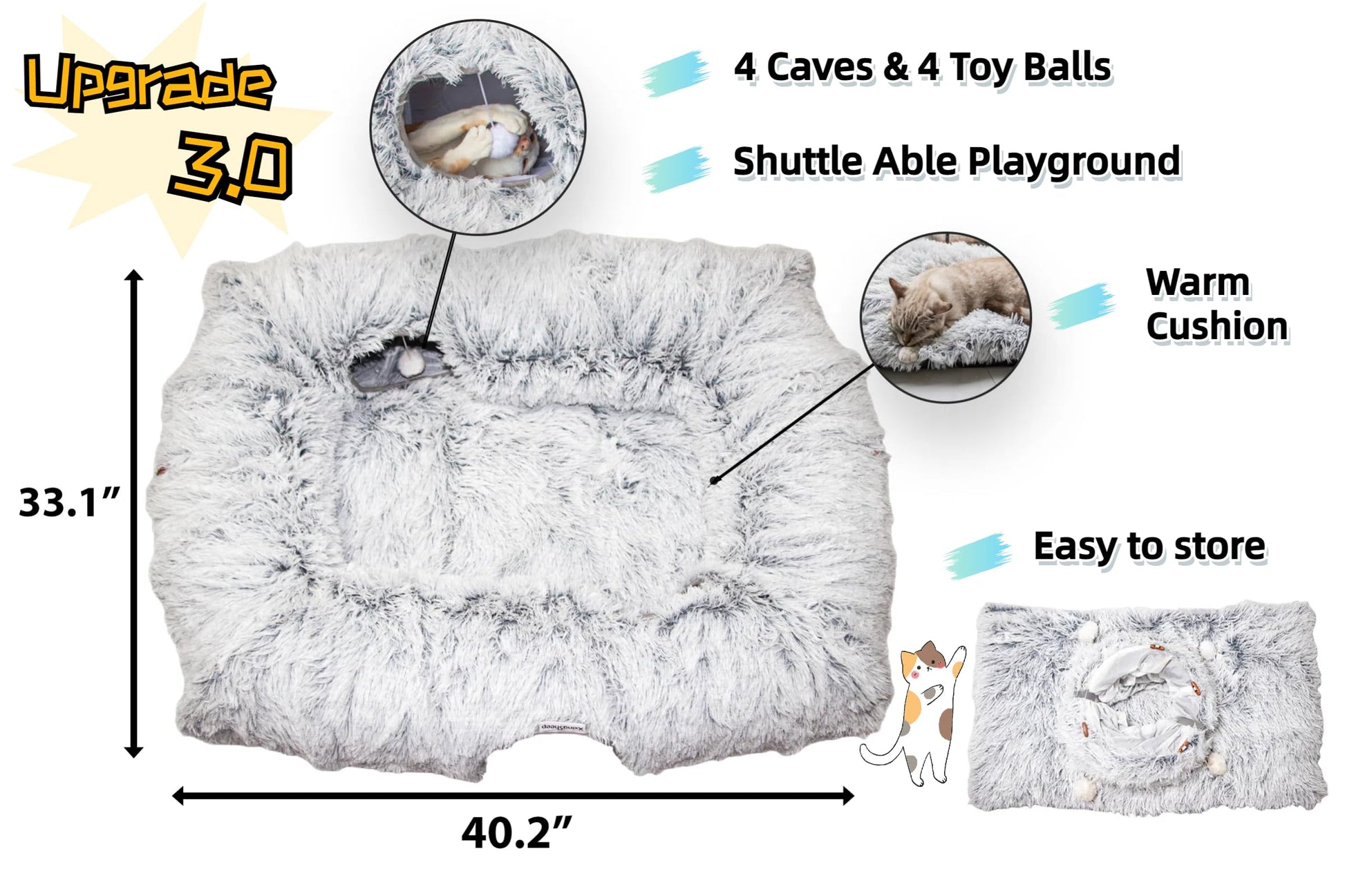 XxingSheep 4 Cave Shuttled XL Cat Tunnel Bed for Indoor Cats Bed