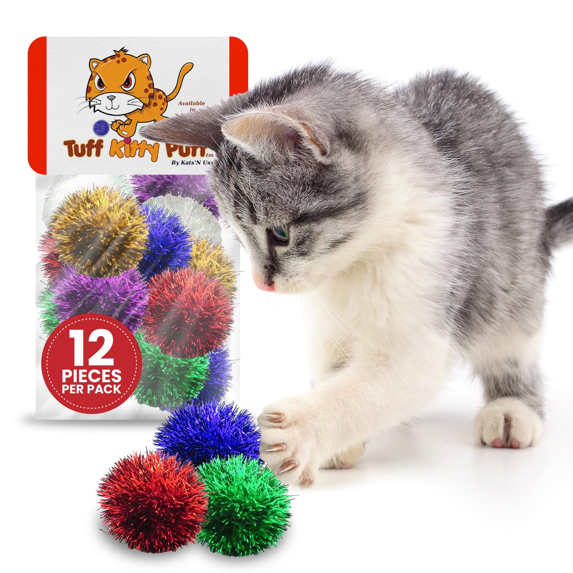 Tuff Kitty Puff Sparkle Ball Cat Toy Fuzzy and Fun Glitter Ball
