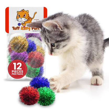 Tuff Kitty Puff Sparkle Ball Cat Toy Fuzzy and Fun Glitter Ball