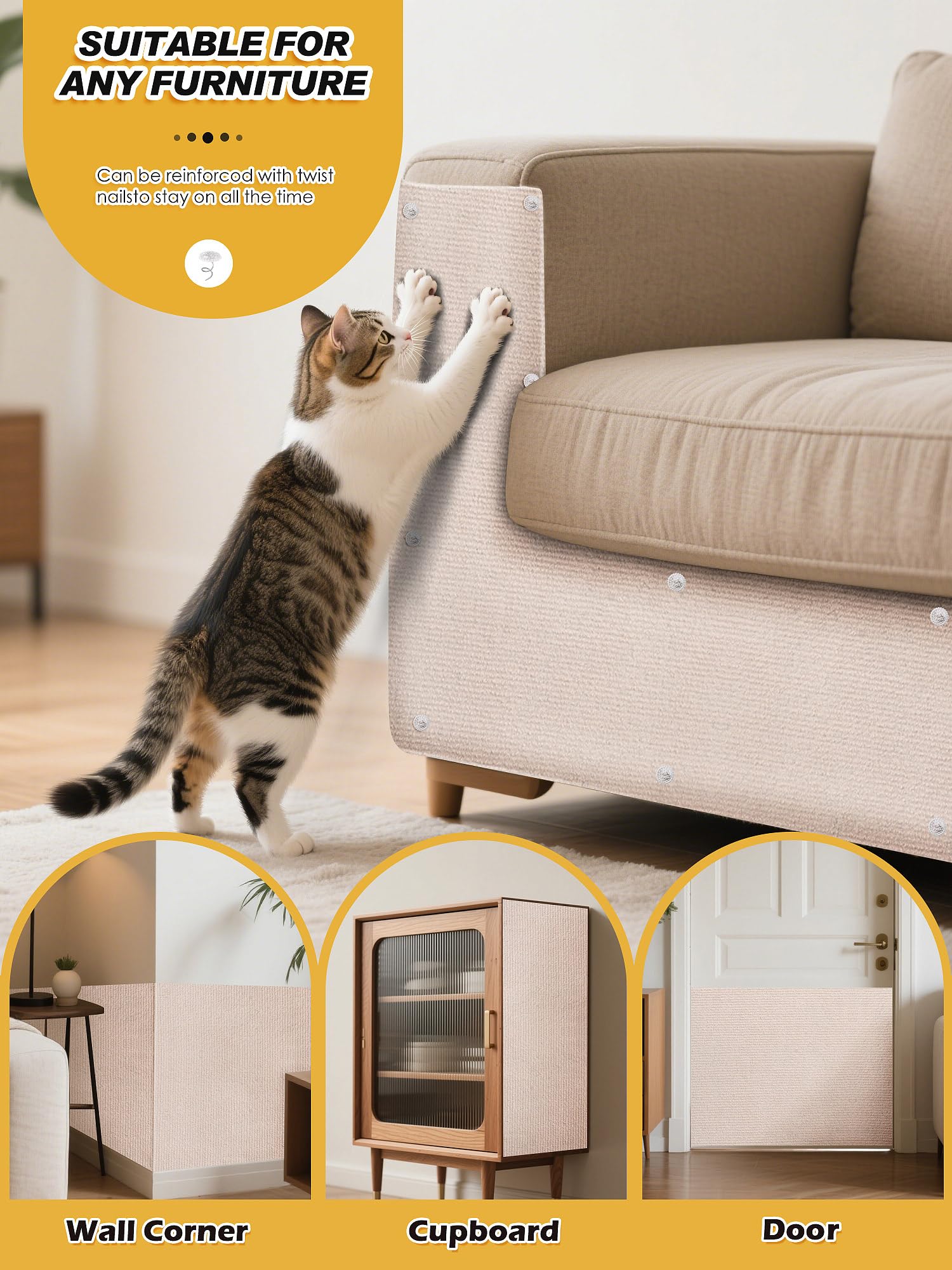 Minyii x15.8" Cat Scratch Mat, Trimmable Self-Adhesive Carpet, Pads