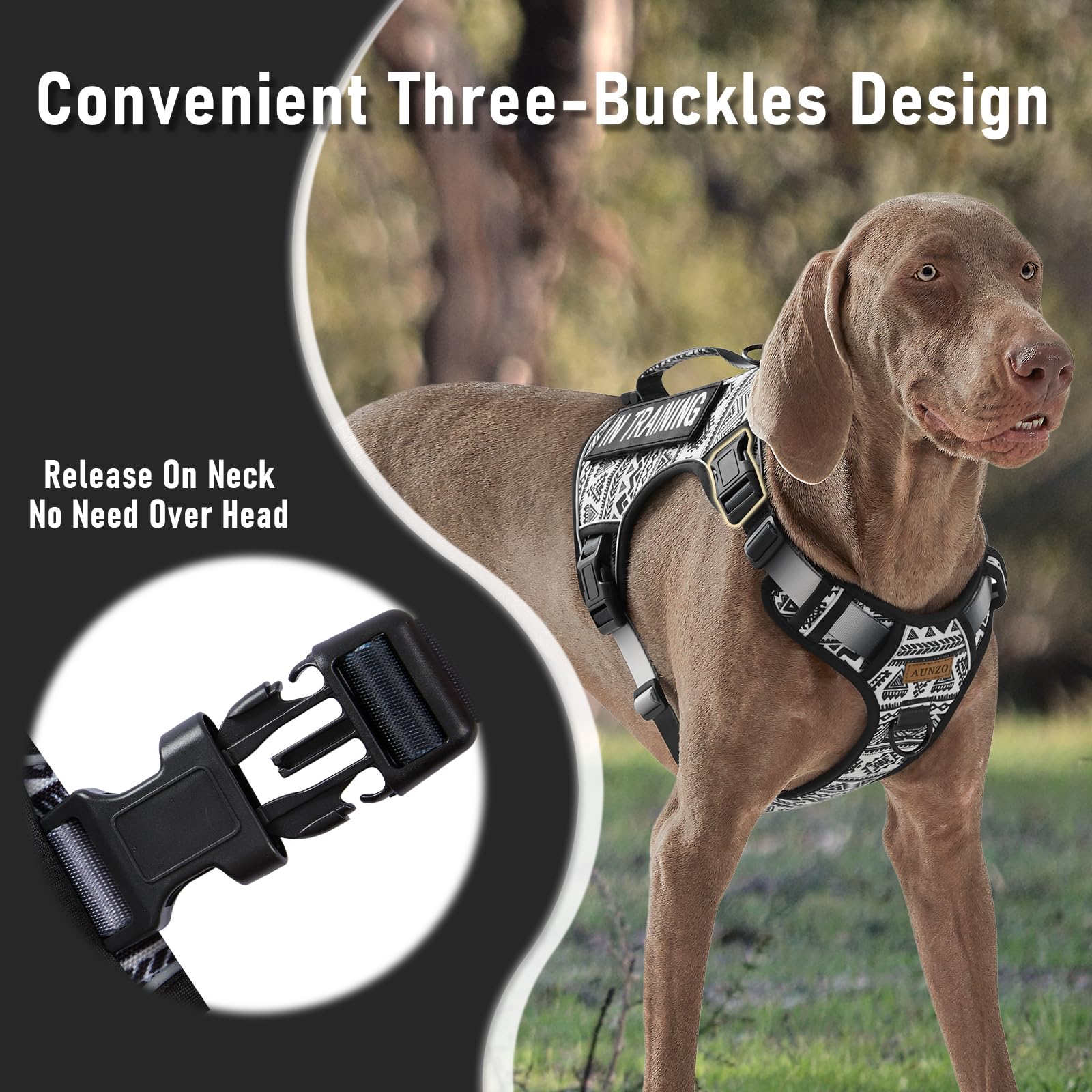AUNZO Tactical Dog Harness for Large Dogs No Pull Easy Walking Harness