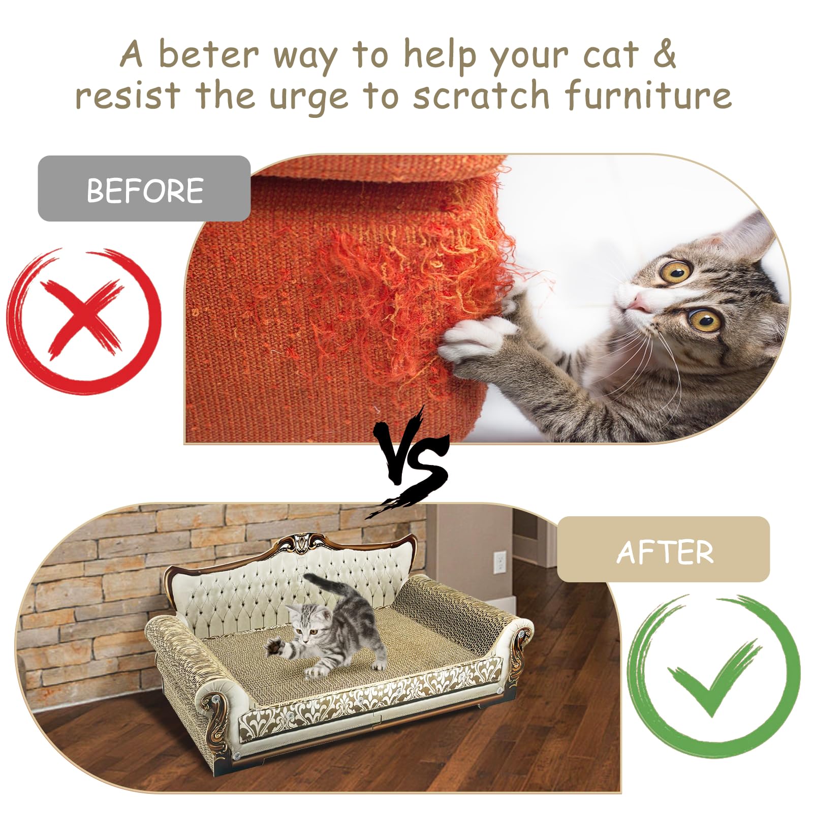 INRLKIT Luxury Cardboard Cat Scratcher Sofa Bed, Couch Shaped Bed
