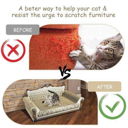 INRLKIT Luxury Cardboard Cat Scratcher Sofa Bed, Couch Shaped Bed