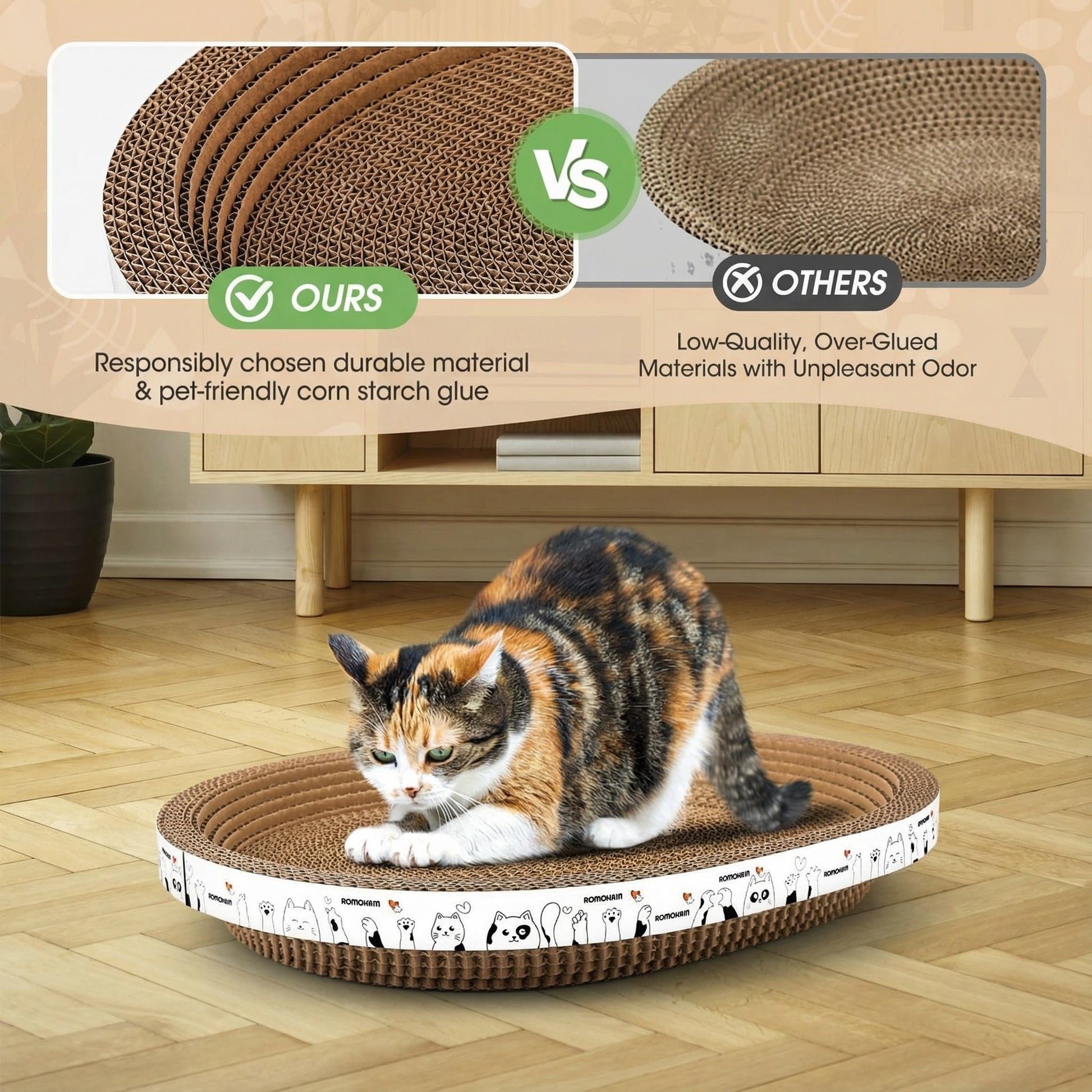 Romohom 3 Pack Oval Cardboard Cat Scratcher Lounger Bed, Board
