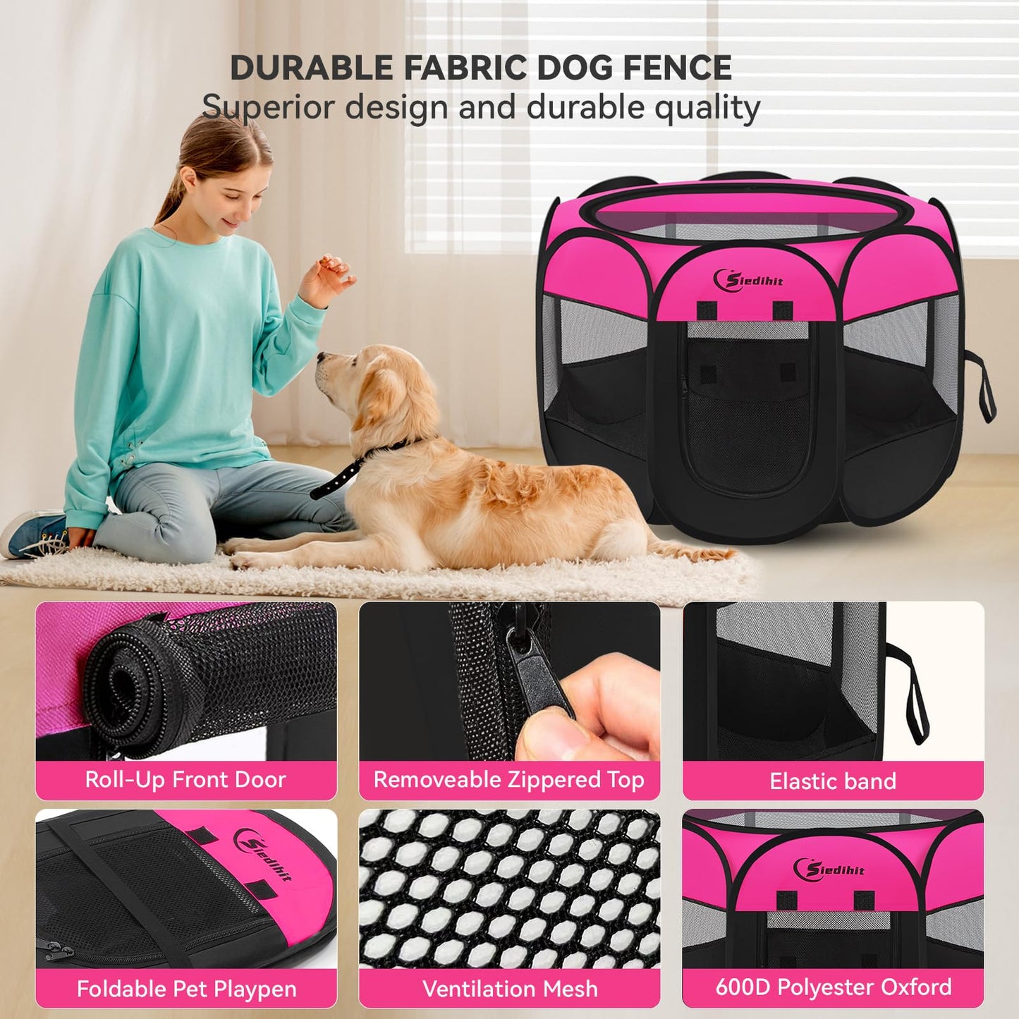 Siedihit Dog Cat Playpen, Large Puppy Pet Playpen, Dog Crate Tent Cage
