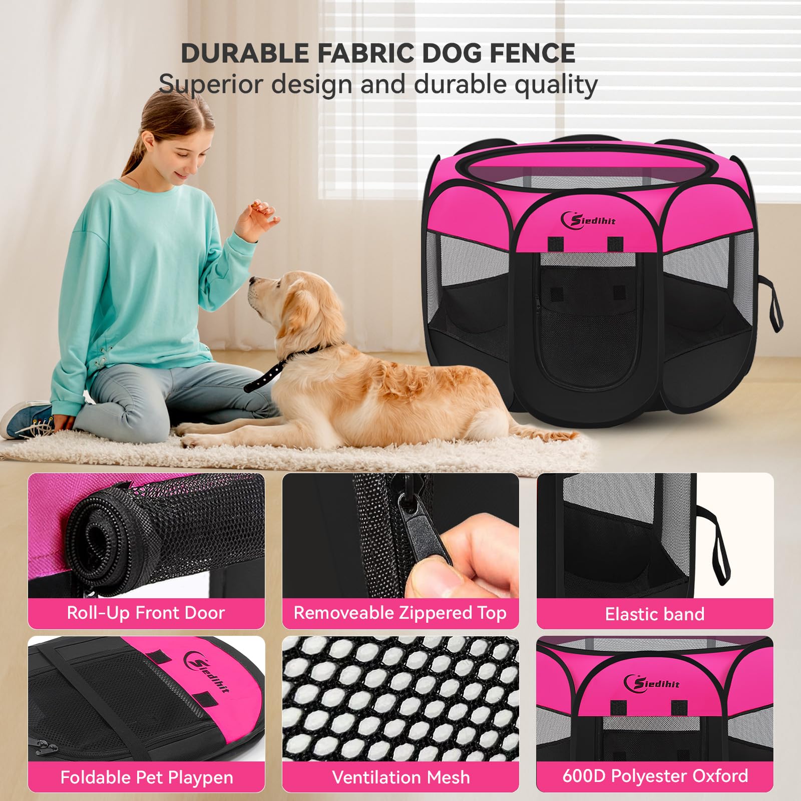Siedihit Dog Cat Playpen, Large Puppy Pet Playpen, Dog Crate Tent Cage