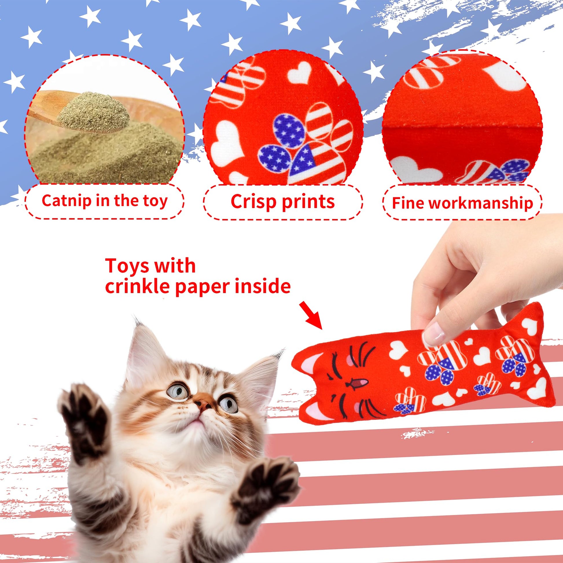Pai Sence 4th of July Cat Toys for Indoor Cats Patriotic Large Catnip