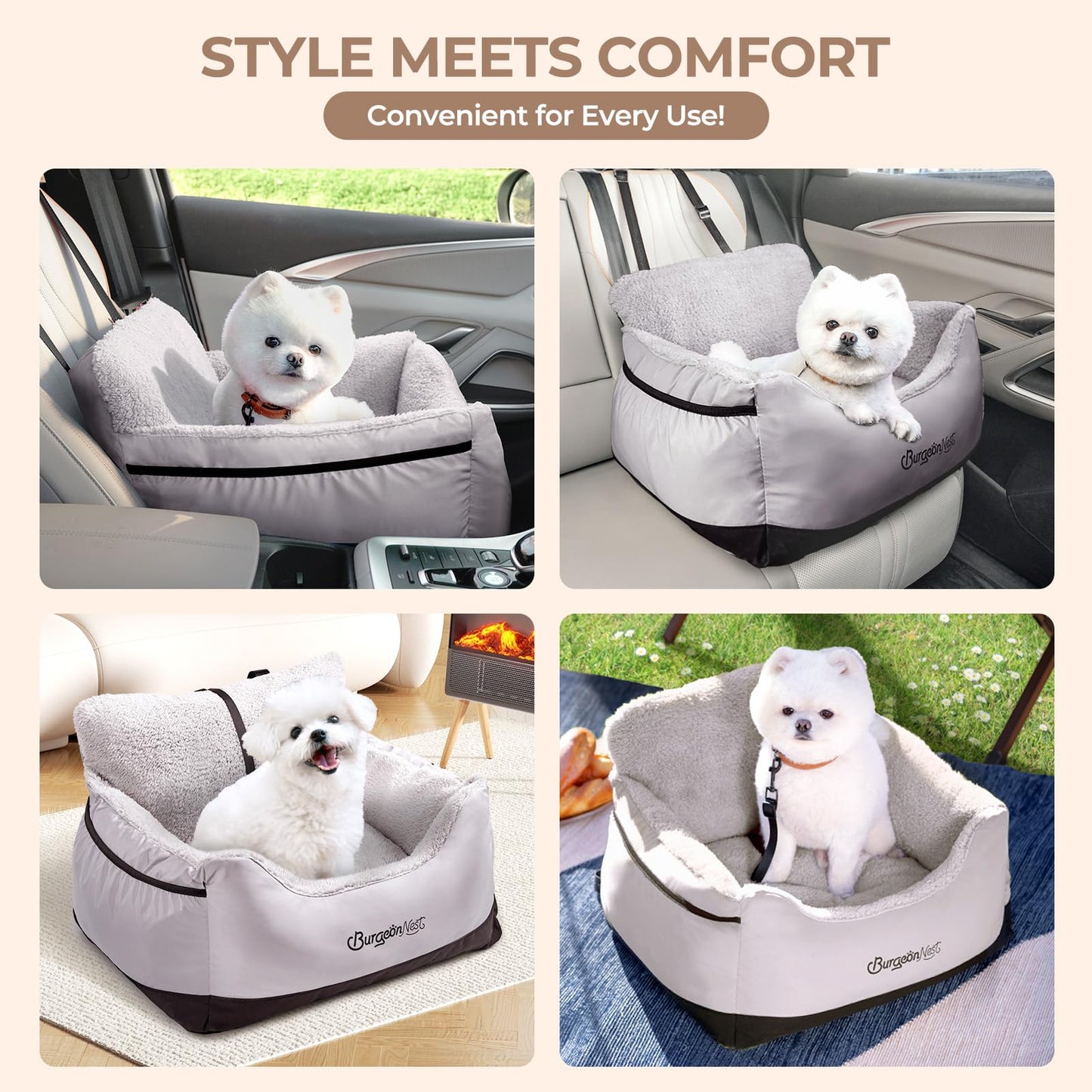 BurgeonNest Dog Car Seat for Small Dogs, Detachable and Carrier