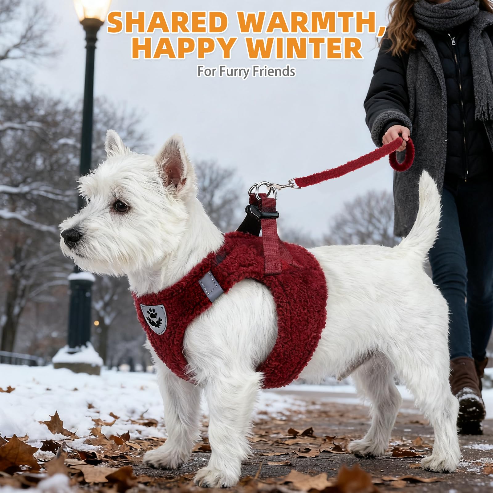 KOOLTAIL Christmas Plush Small Dog Harness and Leash Set, Warm Set