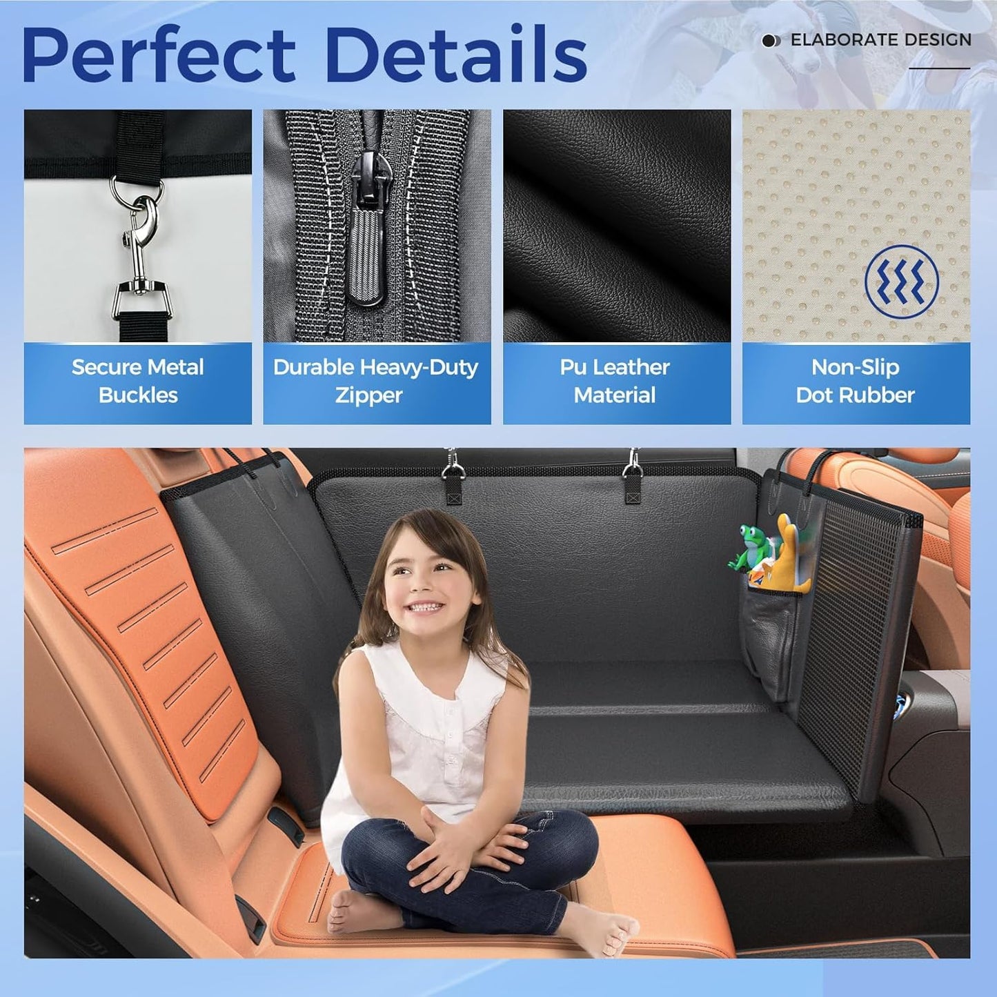 HOB4U Back Seat Extender for Dogs, Hard Bottom Dog Car Seat Cover