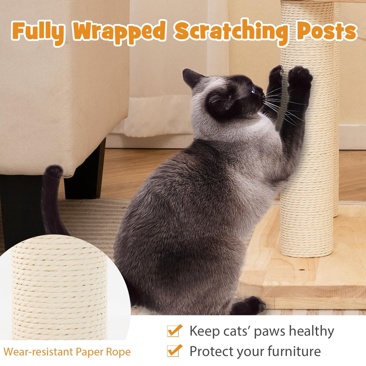 Tangkula Solid Wood Cat Tree, 4-in-1 Building Block Large Cat Toy