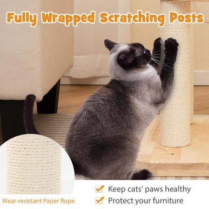 Tangkula Solid Wood Cat Tree, 4-in-1 Building Block Large Cat Toy