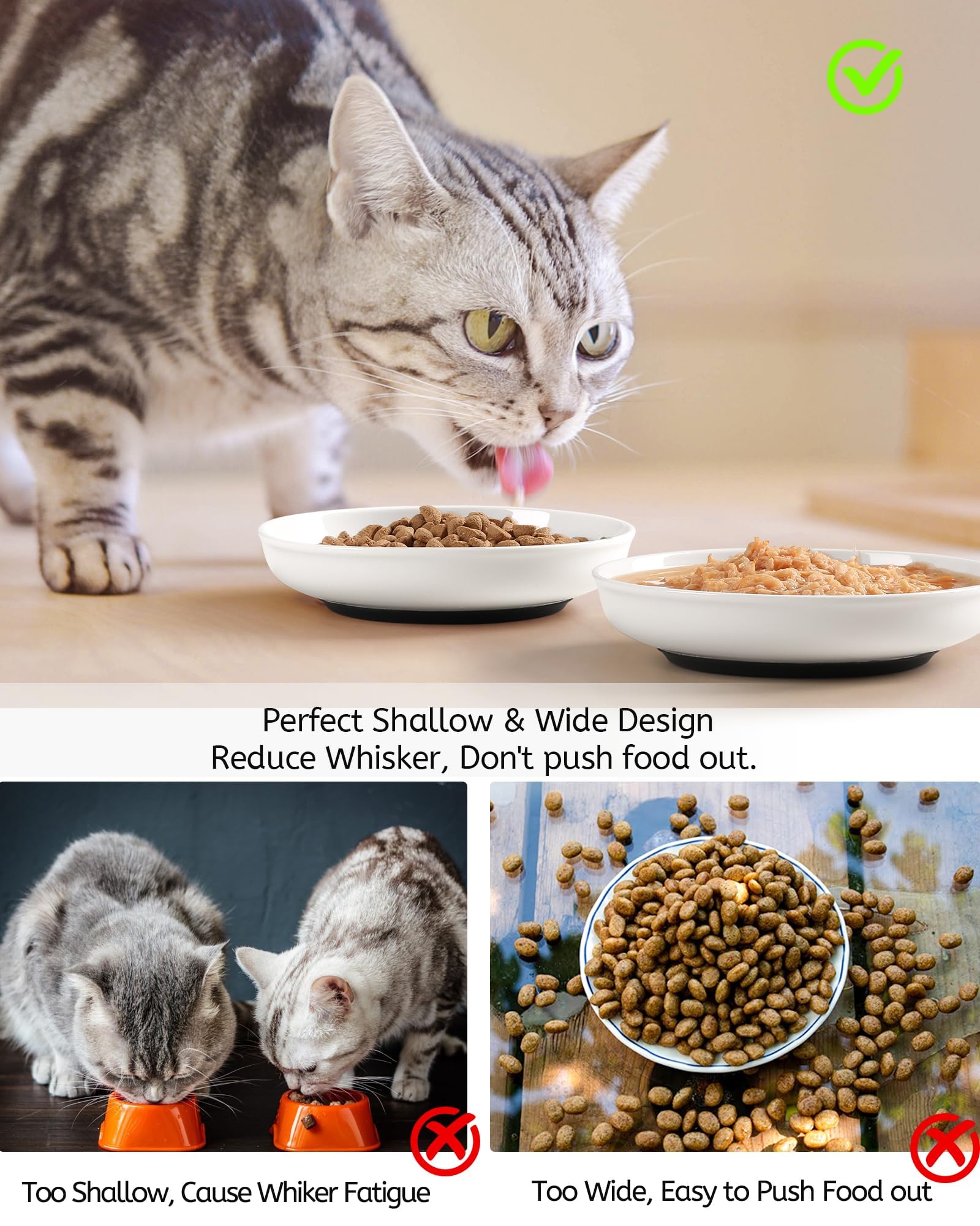 WROSWT No Spill Cat Bowls,Cat Food Bowl,Anti Whisker Fatigue Set