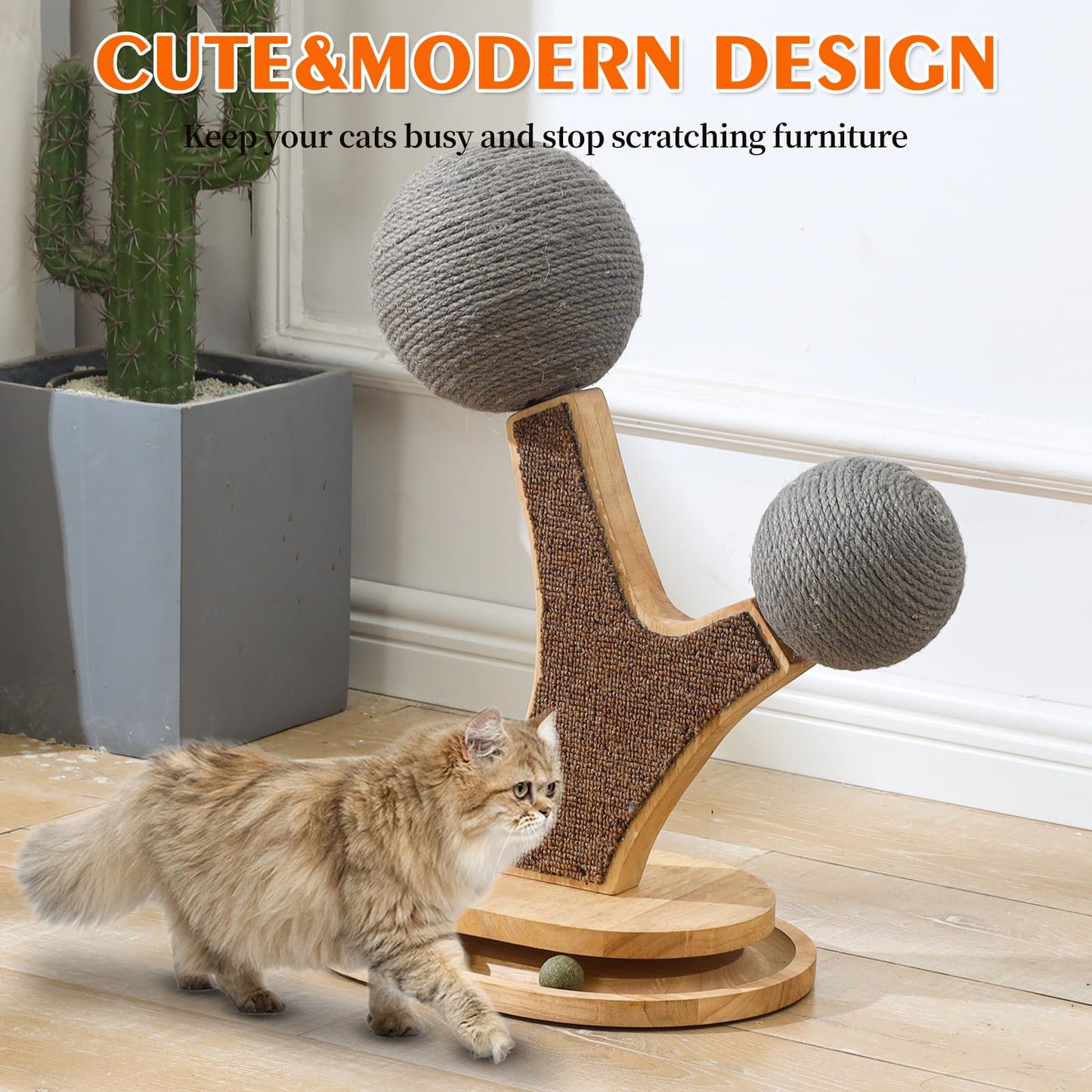 Cat Tree Cat Scratching Post with Vertical Cat Scratcher, Balls