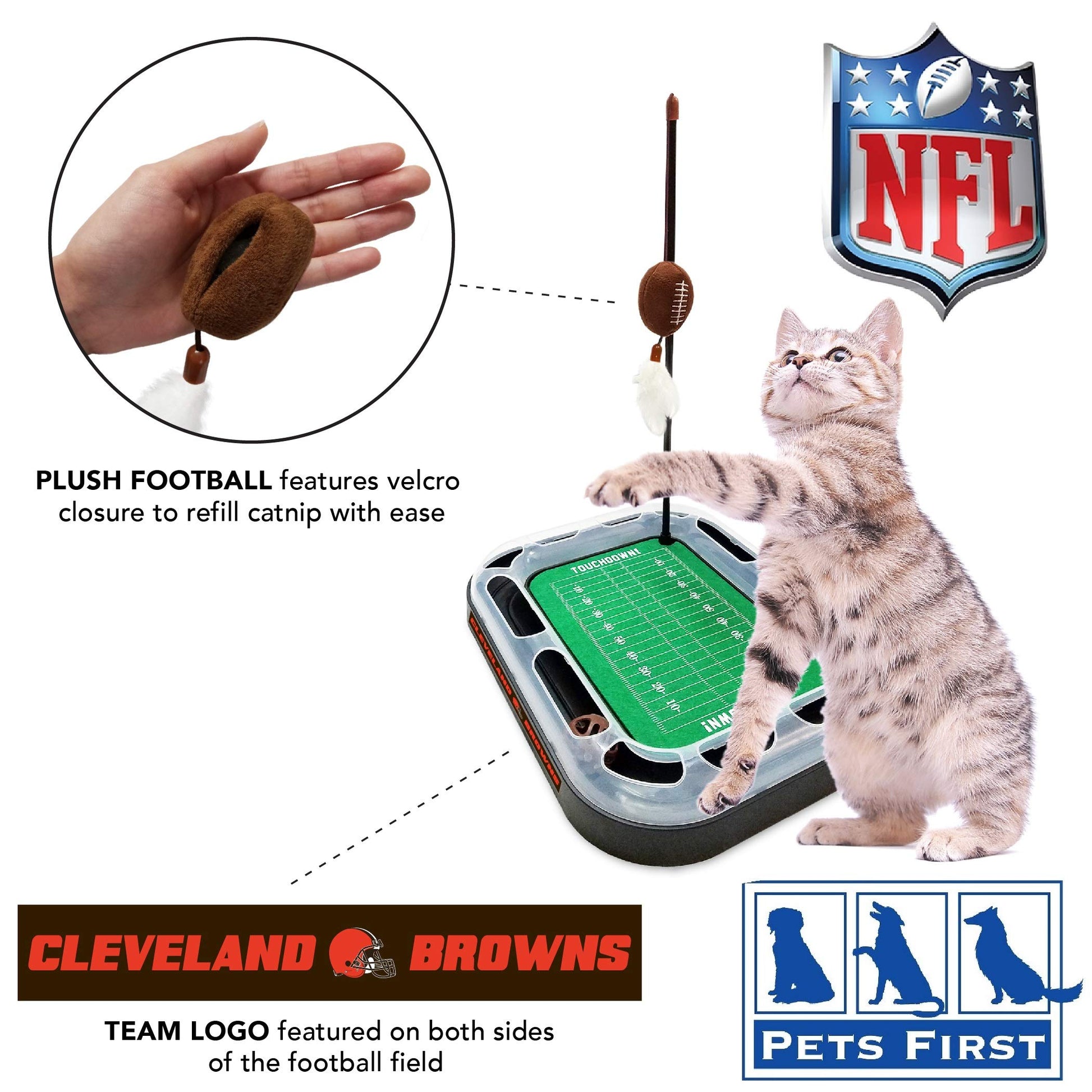 Pets First Cat Toy NFL CLEVELAND BROWNS FOOTBALL FIELD CAT Catnip
