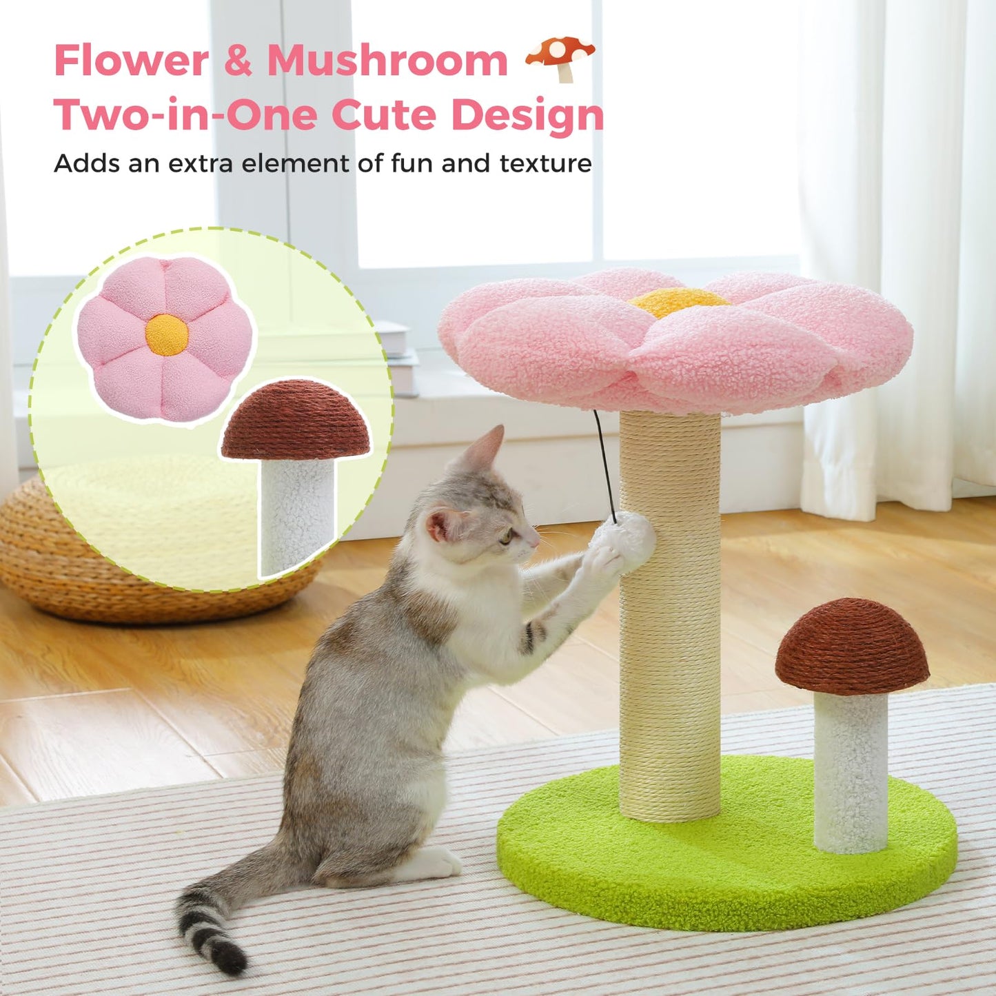 PETEPELA Cat Scratching Post, Mushroom Cat Scratcher Cute Cat Tree