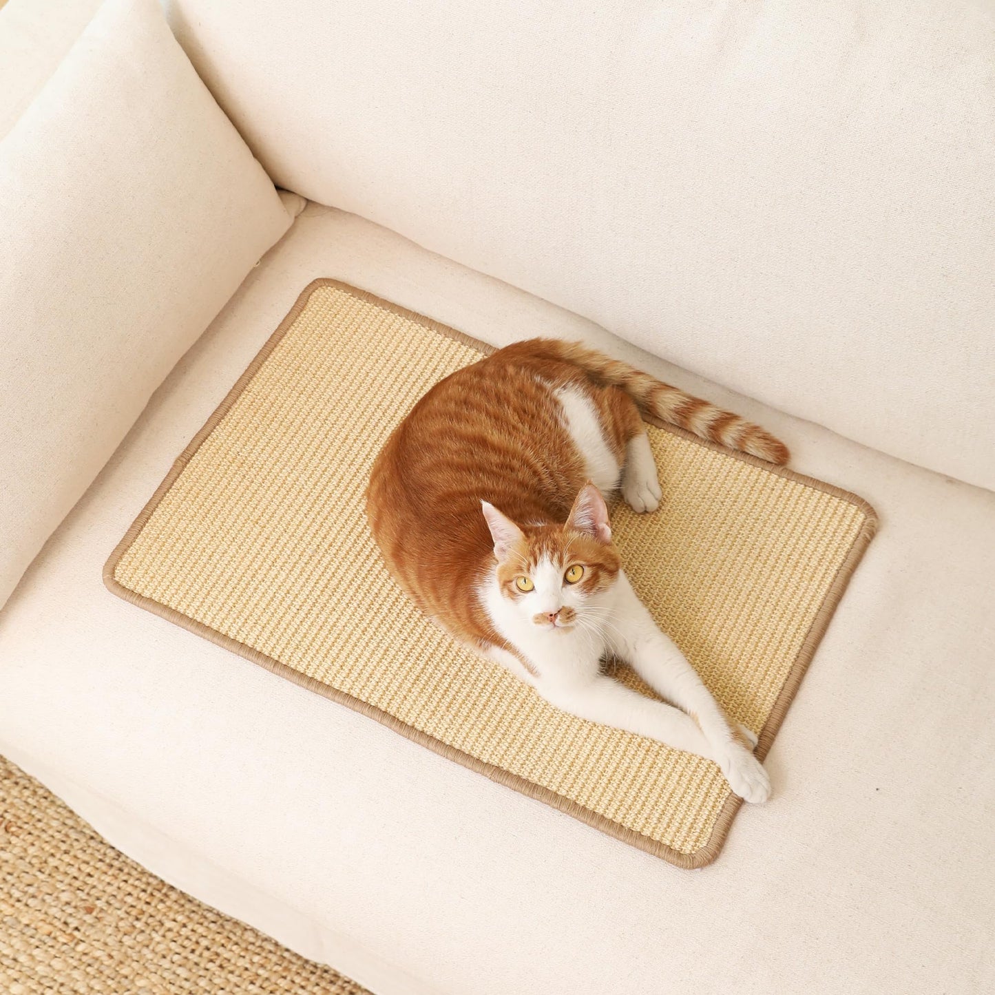 FUKUMARU 2 Packs Cat Scratching Mat, Natural Sisal Cat Scratch Pad