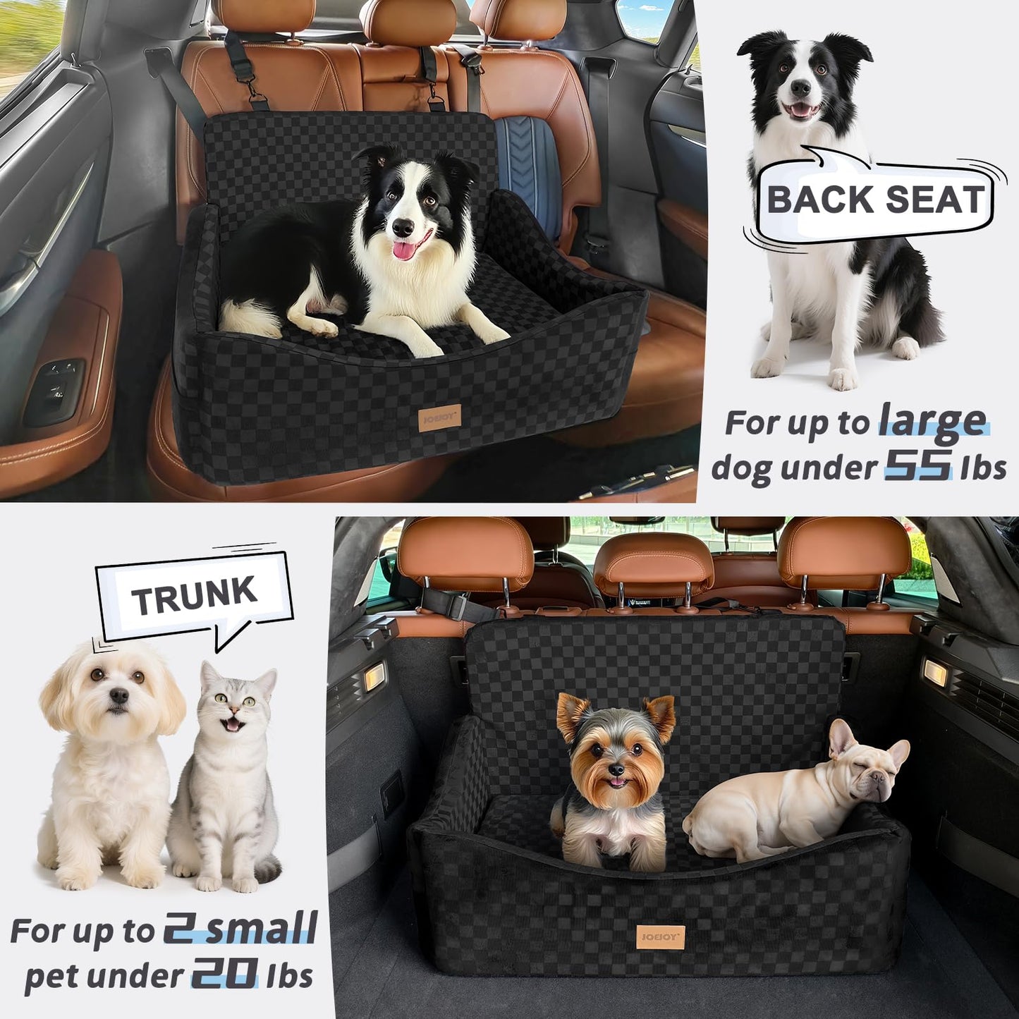 JOEJOY Dog Car Seat for Medium/Large Dogs Reversible Dual-Sided Seat