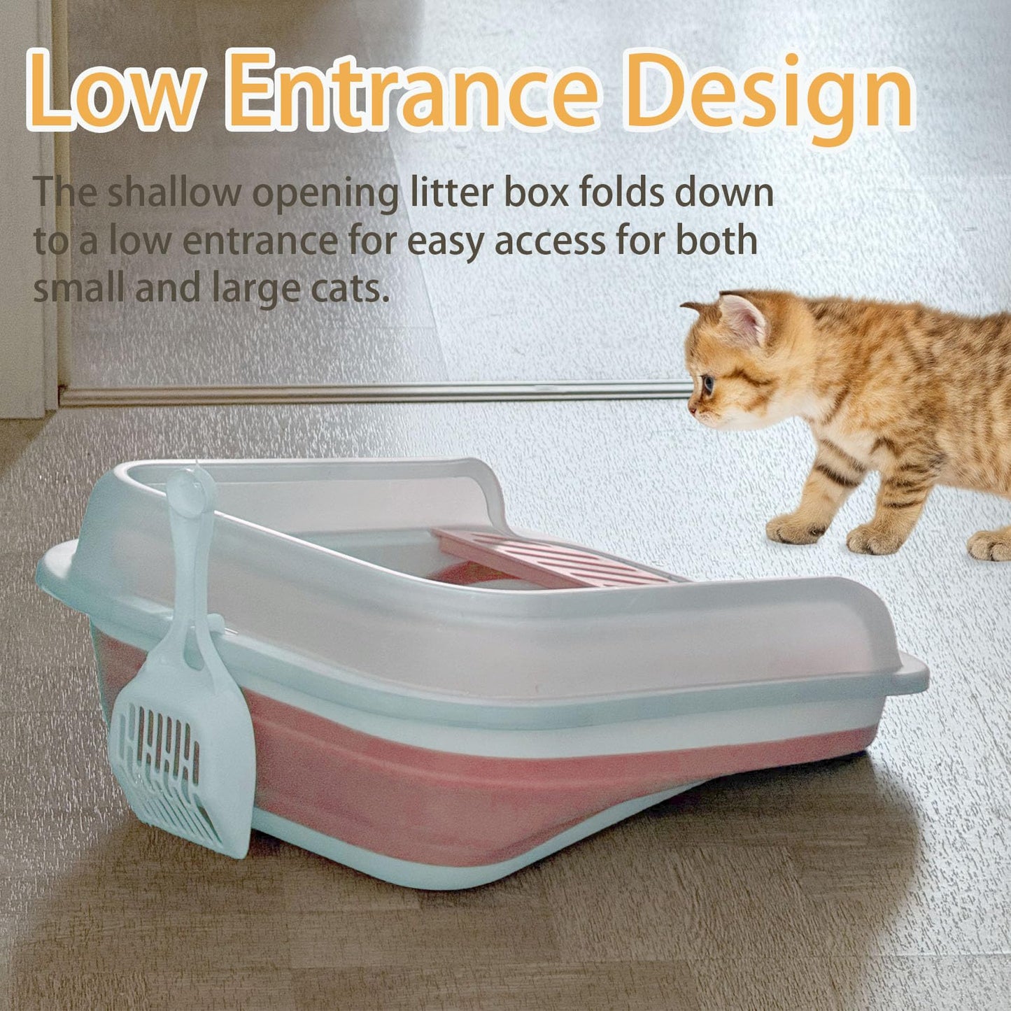 Low Entry Kitten Litter Box,Collapsible Cat Litter Box, Open Box