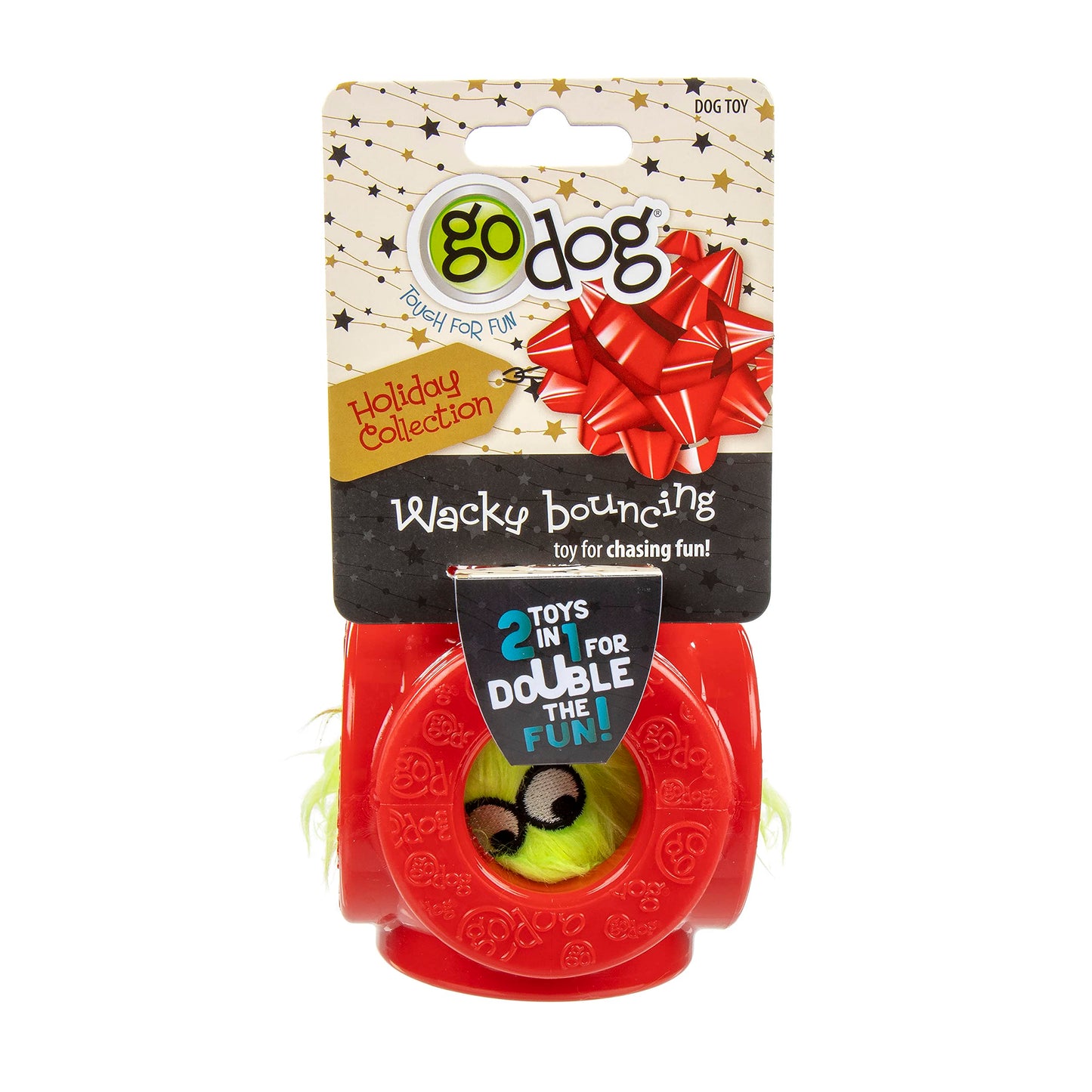 goDog Holiday Collection 2-in-1 Cage Ball Dog Toy with Furballz Plush