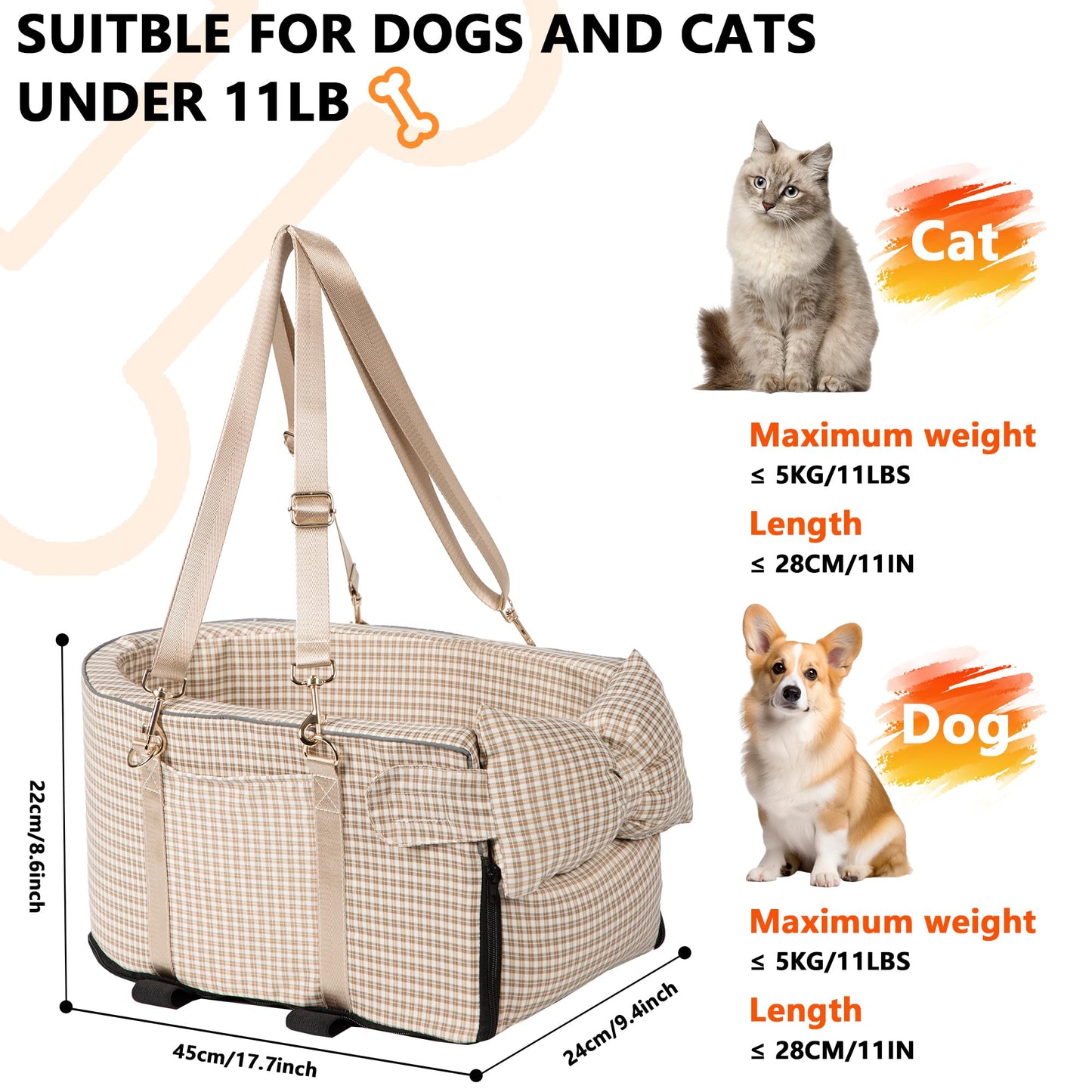 Center Console Dog Car Seat for Small Dog Removable Pet Car Seat