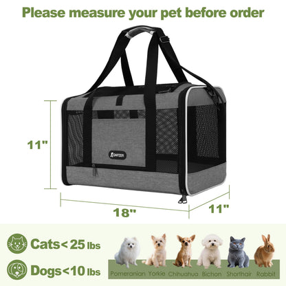 GAPZER Cat Carrier 18x11x11 Top Load Soft Pet Travel Bag Over Bag