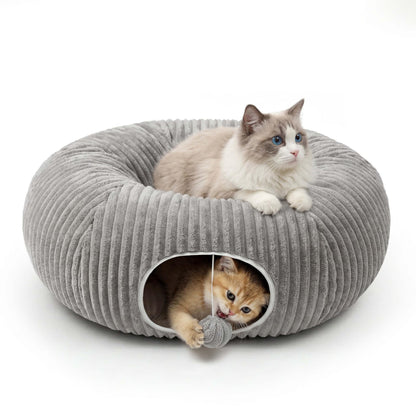 MOYMO Cat Tunnel Bed for Indoor Cats, Peekaboo Cat Cave Bed,Soft Bed