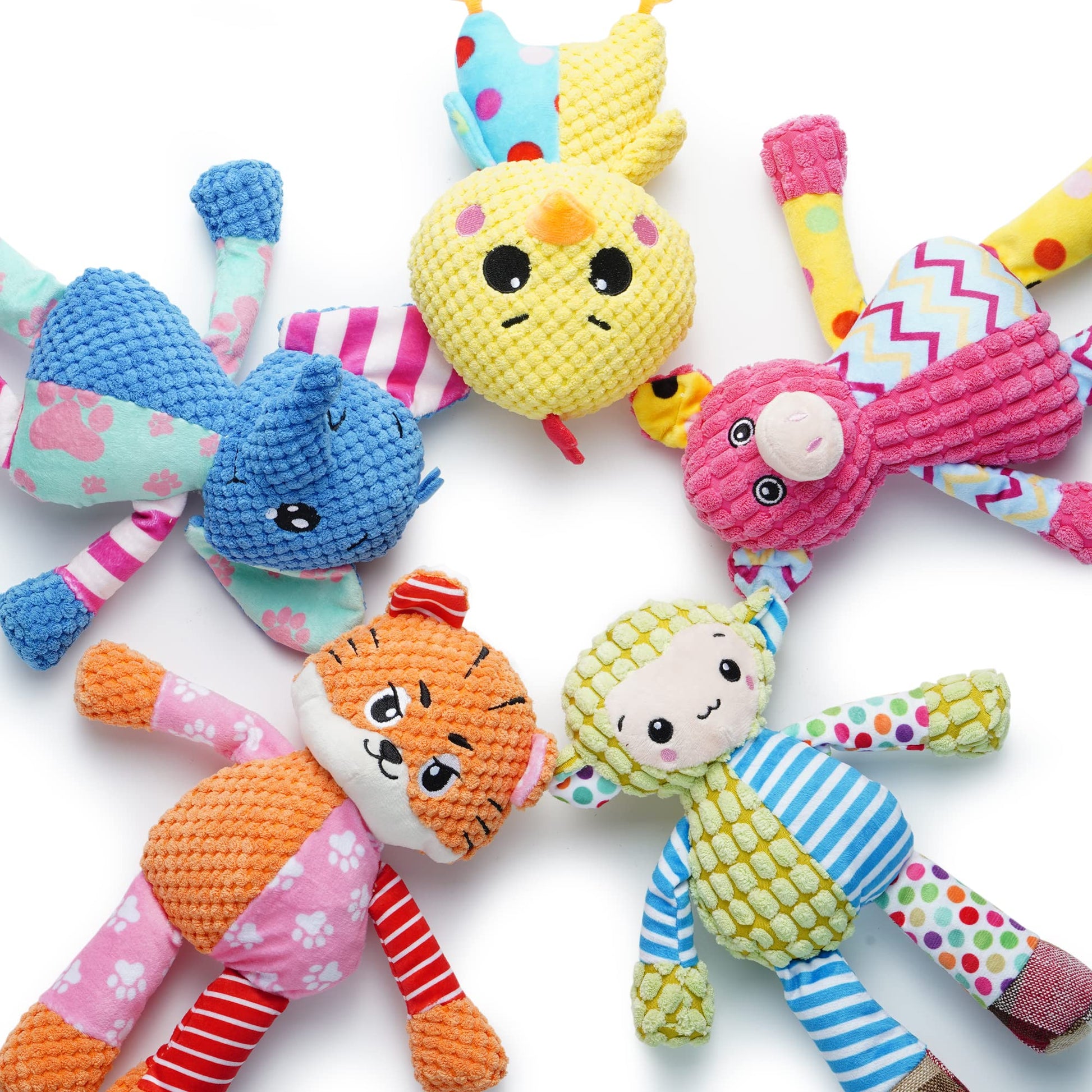 Nocciola Stuffed Crinkle Squeaky Dog Toys: 5 Pack Cute Animal Plush