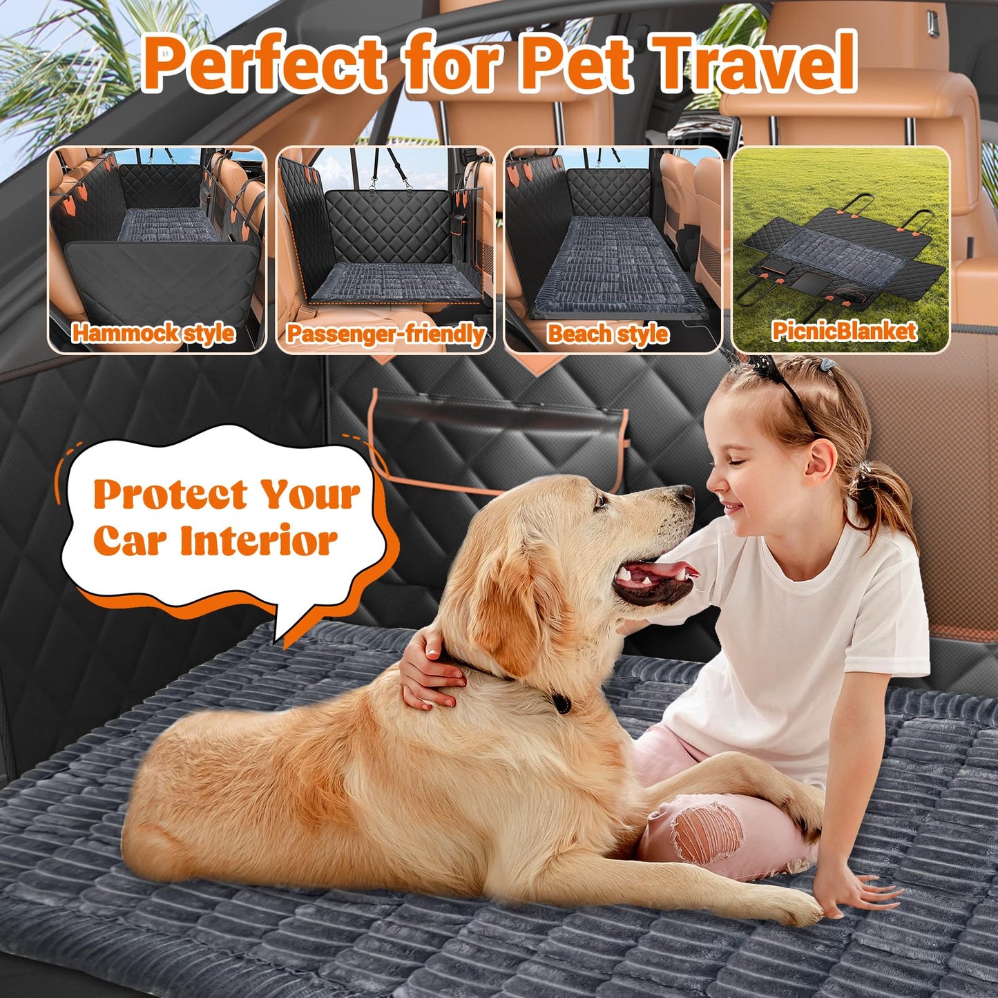 IJVAE Hard Bottom Car Seat Cover for Dog swith Removable Seat