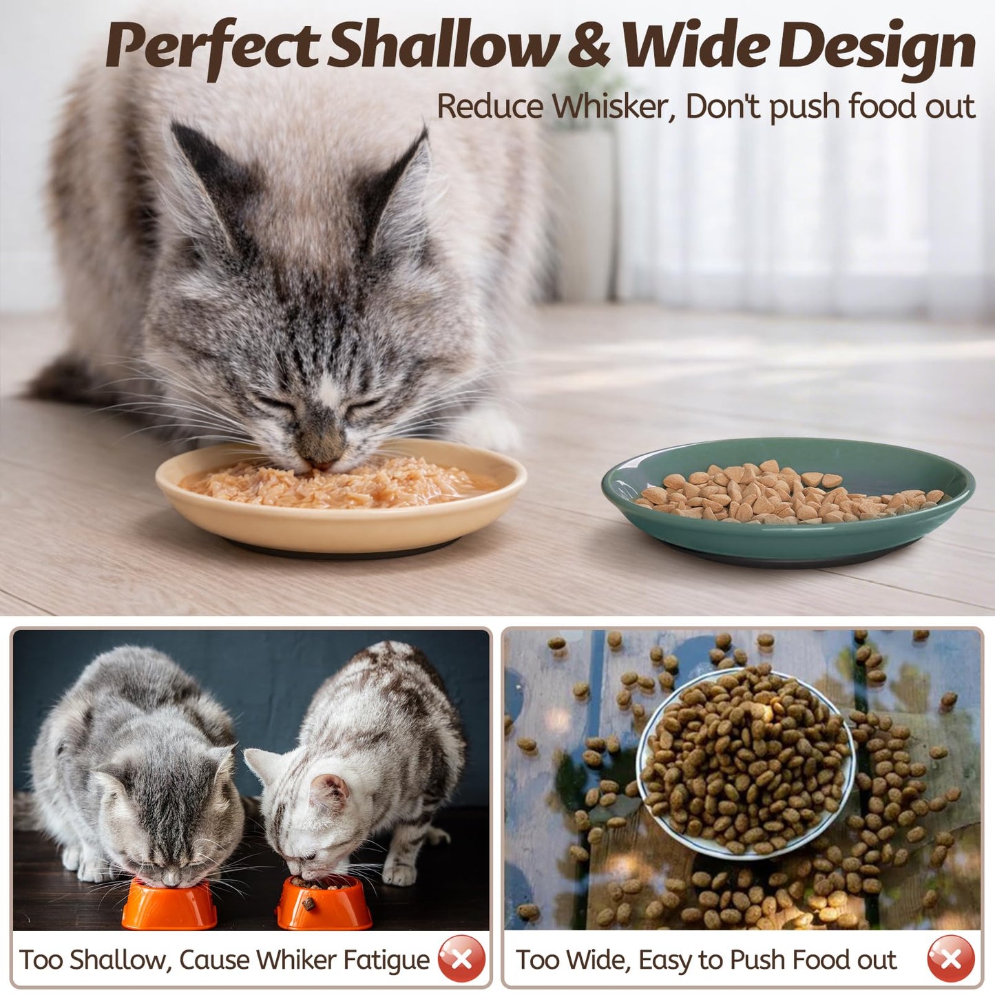 WROSWT Colorful Cat Food Bowl,Non-Slip Silicone Bottom Cat Bowls