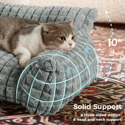 blunique Cute Cat Couch Bed Supportive Fluffy Pet Sofa with Faux Bed