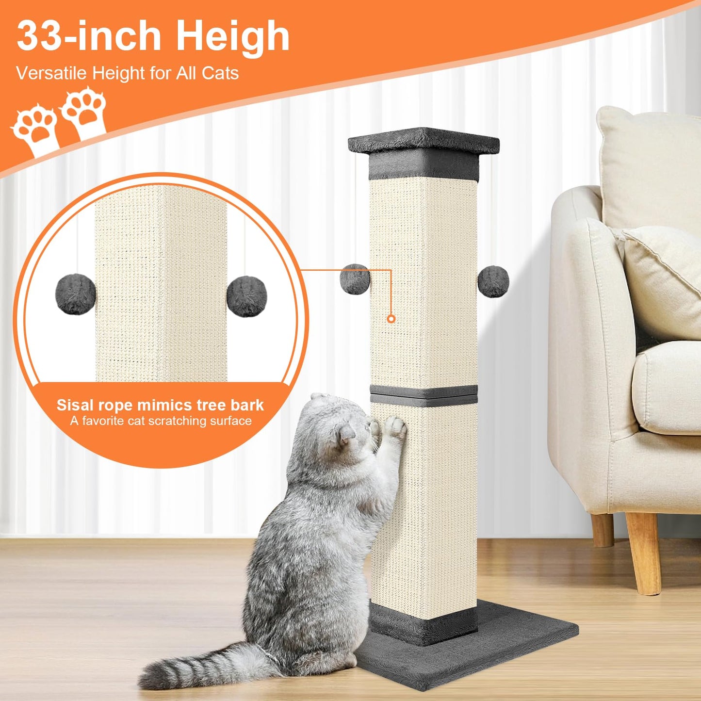 Cat Scratching Post Nature Sisal Scratch Post for Indoor Scratcher