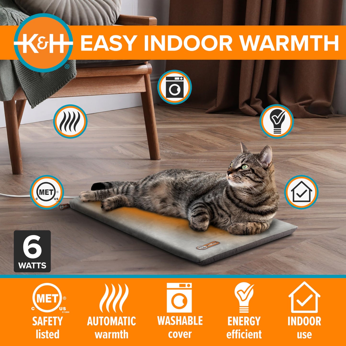 K&H Pet Products Heated Cat Bed Pad for Indoor Cats, Thermo-Kitty Mat