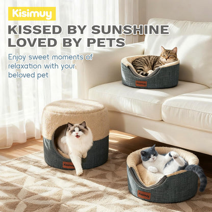 KISIMUY 2-in-1 Cat Cave Bed Lounger with Reversible Plush Cushion