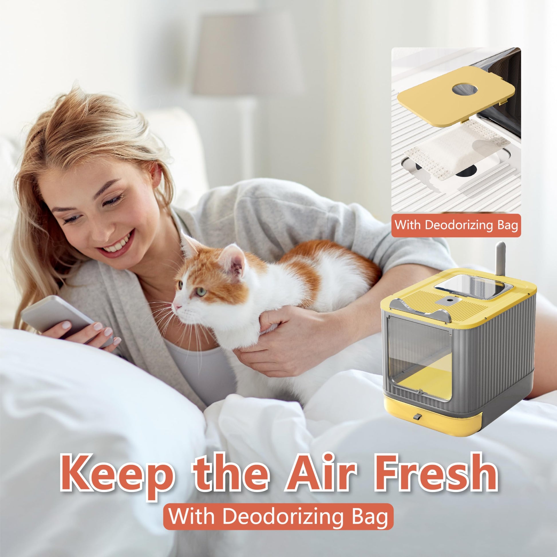 Upgraded Fully Enclosed Cat Litter Box with Lid, Covered Cat Box