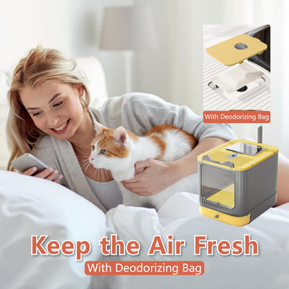 Upgraded Fully Enclosed Cat Litter Box with Lid, Covered Cat Box