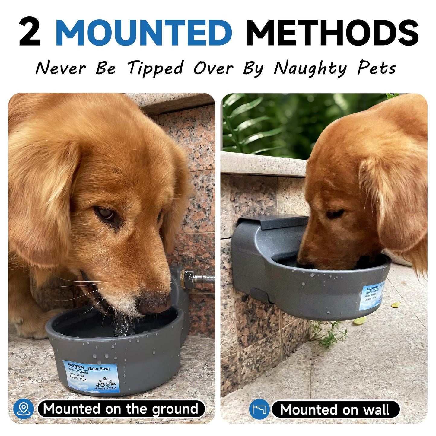 Automatic Dog Water Dispenser with Anti-tip Bracket, Outdoor Dog Bowl